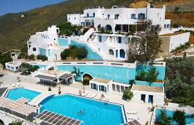 Aerial view of the resort with swimming pools inside