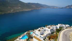 Aerial view of sea and building and mountains other sides