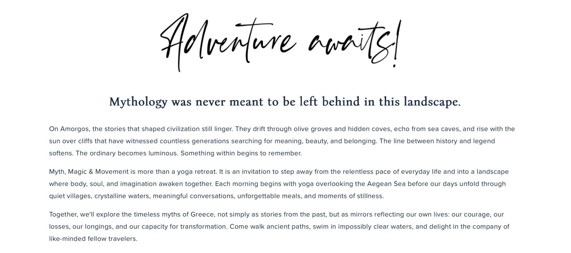 "Text about adventure and mythology in Amorgos."