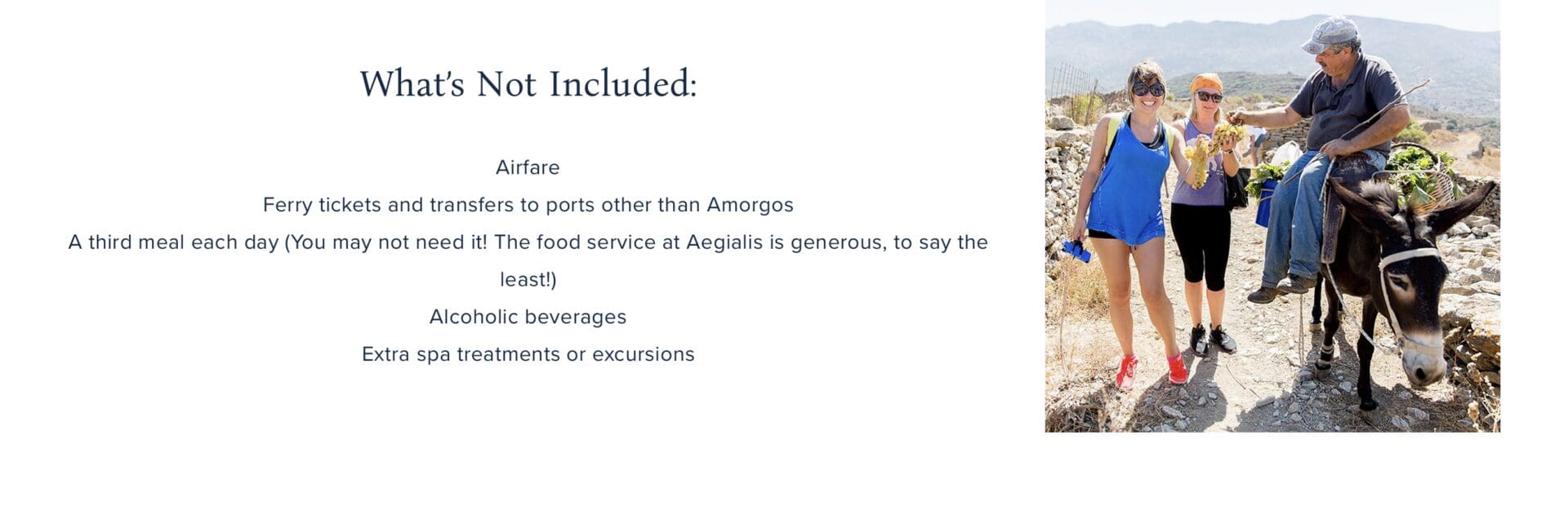 "List of exclusions for a travel package."